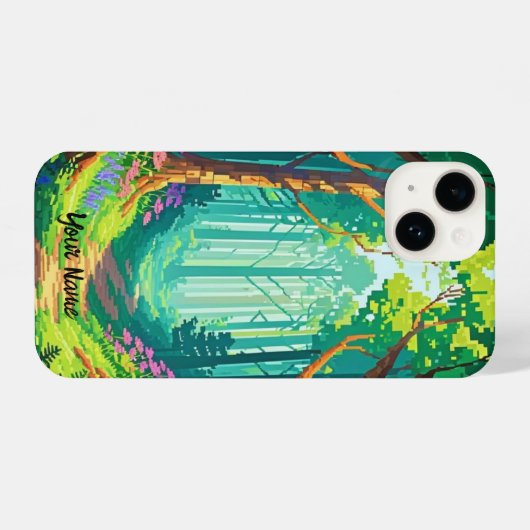 Magical Forest Pixel Art gepersonaliseerde naam iPhone Hoesje (Achterkant horizontaal)