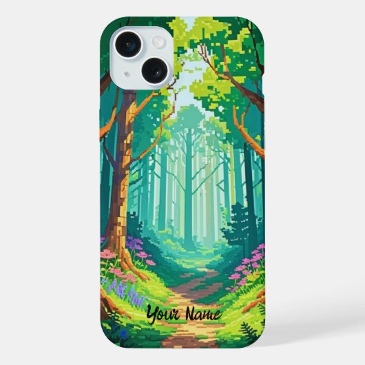 Magical Forest Pixel Art gepersonaliseerde naam iPhone Hoesje (Achterkant)
