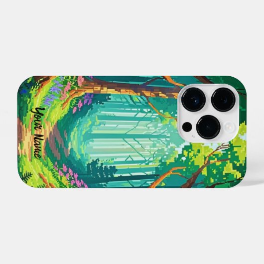 Magical Forest Pixel Art gepersonaliseerde naam iPhone Hoesje (Achterkant horizontaal)