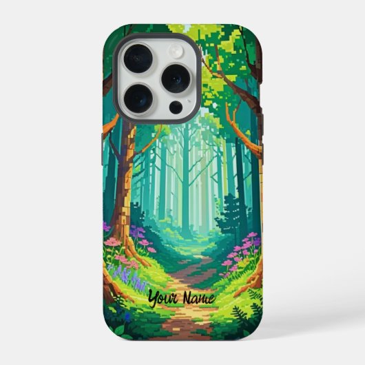 Magical Forest Pixel Art gepersonaliseerde naam iPhone Hoesje (Achterkant)