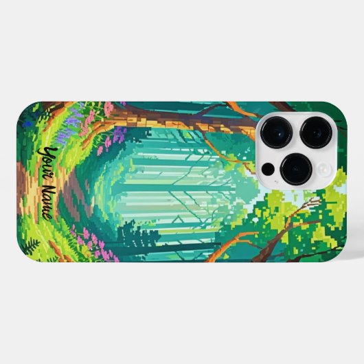 Magical Forest Pixel Art gepersonaliseerde naam iPhone Hoesje (Achterkant horizontaal)