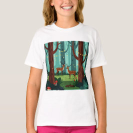 Magical forest scene with two reindeer t-shirt