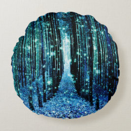Magical Forest Turquoise Blauwgroen Rond Kussen