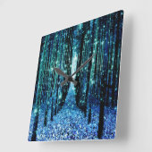 Magical Forest Turquoise Blauwgroen Vierkante Klok (Hoek)