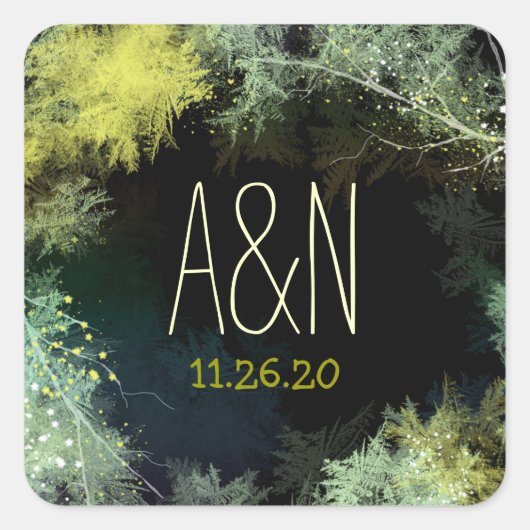 Magical Forest Wedding Monogrammen Vierkante Sticker (Voorkant)