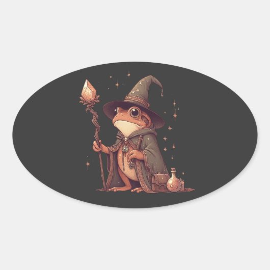 Magical Frog Wizard Ovale Sticker (Voorkant)