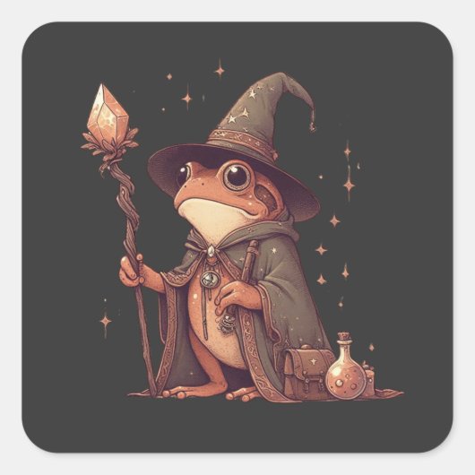 Magical Frog Wizard Vierkante Sticker (Voorkant)
