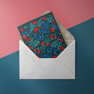 Magical garden - dark teal and red briefkaart