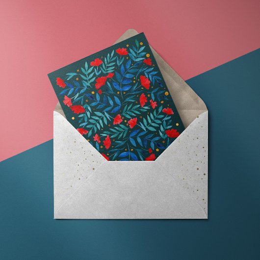Magical garden - dark teal and red briefkaart