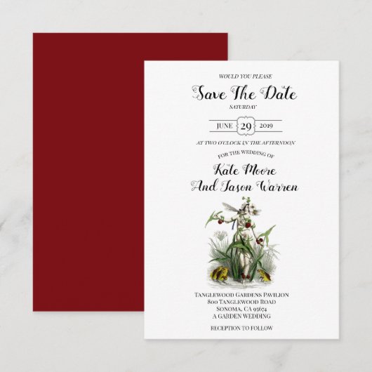 Magical Garden Wedding Burgundy Green Save The Date (Voorkant / Achterkant)