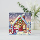 Magical Gingerbread Wonderland: Festive Snowman an Kaart (Staand voorkant)