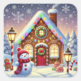 Magical Gingerbread Wonderland: Festive Snowman an Vierkante Sticker