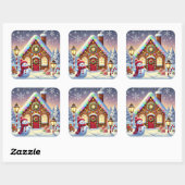 Magical Gingerbread Wonderland: Festive Snowman an Vierkante Sticker (Vel)