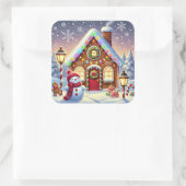 Magical Gingerbread Wonderland: Festive Snowman an Vierkante Sticker (Tas)
