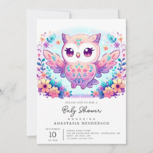 Magical Girl Owl Baby shower Kaart