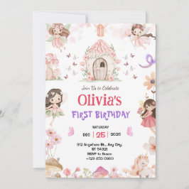 Magical Girls Fairy 1st Birthday Invitation Kaart
