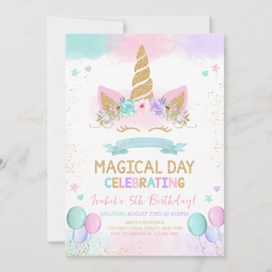 Magical Glitter Unicorn Birthday Kaart (Voorkant)