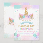 Magical Glitter Unicorn Birthday Kaart (Voorkant / Achterkant)