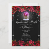 Magical Glow Red Rose Silver Black Wedding Kaart (Voorkant)