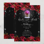 Magical Glow Red Rose Silver Black Wedding Kaart (Voorkant / Achterkant)