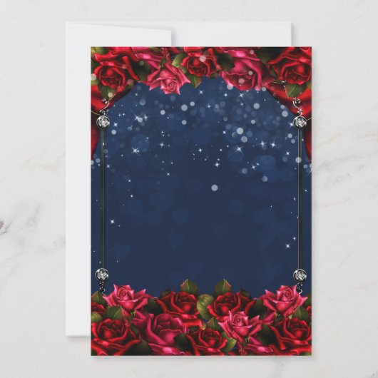 Magical Glow Red Rose Silver Navy Blue Weddenschap Kaart (Achterkant)