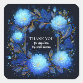 Magical Glowing Blue Floral Gold Sparkle Celestial Vierkante Sticker
