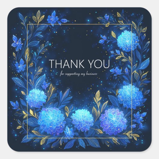 Magical Glowing Blue Floral Gold Sparkle Celestial Vierkante Sticker (Voorkant)