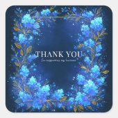 Magical Glowing Blue Floral Gold Sparkle Celestial Vierkante Sticker (Voorkant)