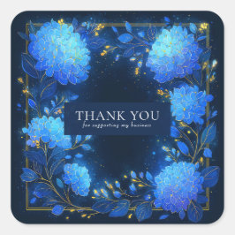 Magical Glowing Blue Hydrangea Gold Sparkle Floral Vierkante Sticker