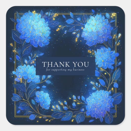 Magical Glowing Blue Hydrangea Gold Sparkle Floral Vierkante Sticker (Voorkant)