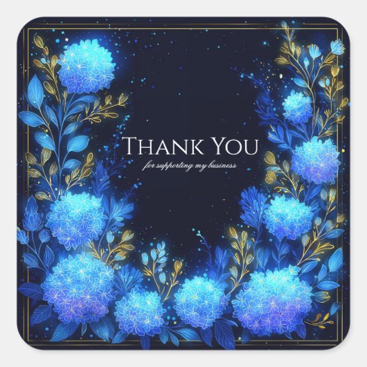 Magical Glowing Blue Hydrangea Gold Sparkle Vierkante Sticker (Voorkant)