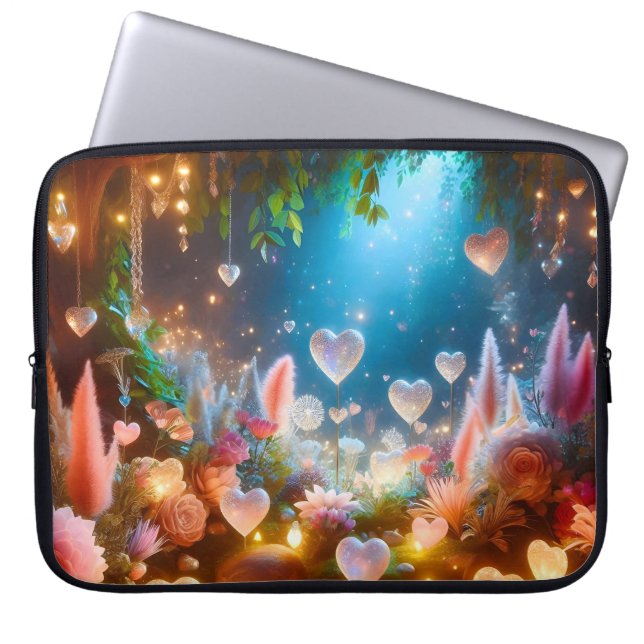 Magical Glowing Flowers Heart Garden  Laptop Sleeve (Voorkant)