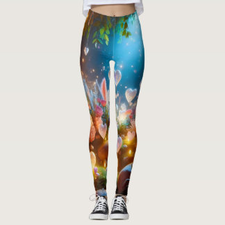 Magical Glowing Flowers Heart Garden  Leggings