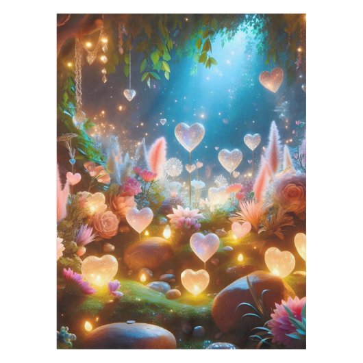 Magical Glowing Flowers Heart Garden  Tafelkleed (Voorkant)