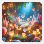 Magical Glowing Flowers Heart Garden  Vierkante Sticker (Voorkant)