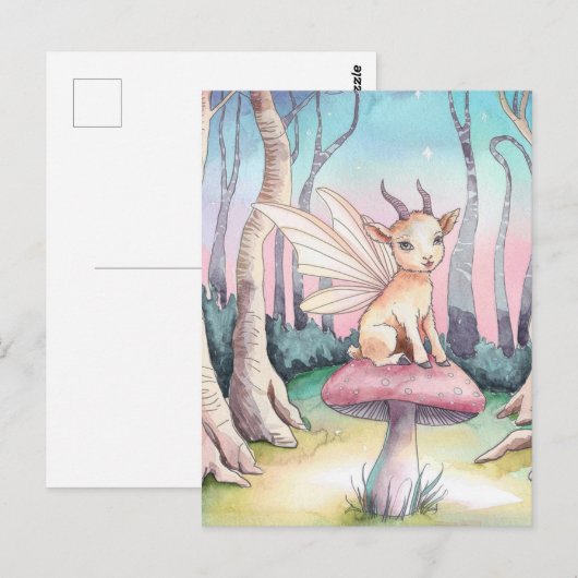 Magical Goat zit op een paddenstoel in het bos Briefkaart (Voorkant / Achterkant)