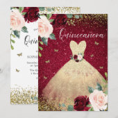 Magical Gold Dress Burgundy Red Floral Quinceanera Kaart (Voorkant / Achterkant)