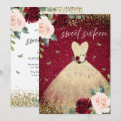 Magical Gold Dress Burgundy Red Floral Sweet 16 Kaart (Voorkant / Achterkant)