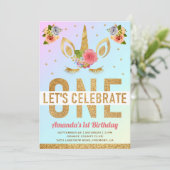 Magical Gold Glitter Unicorn 1e verjaardag Kaart (Staand voorkant)