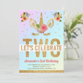 Magical Gold Glitter Unicorn 2e verjaardag Kaart (Staand voorkant)