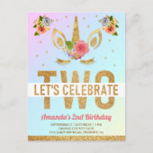 Magical Gold Glitter Unicorn 2e verjaardag Uitnodiging Briefkaart (Voorkant)