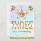 Magical Gold Glitter Unicorn 3de verjaardag Kaart (Voorkant)