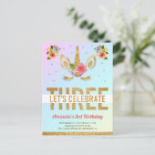 Magical Gold Glitter Unicorn 3de verjaardag Uitnodiging Briefkaart (Staand voorkant)