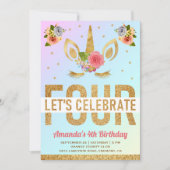 Magical Gold Glitter Unicorn 4e verjaardag Kaart (Voorkant)