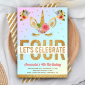 Magical Gold Glitter Unicorn 4e verjaardag Kaart