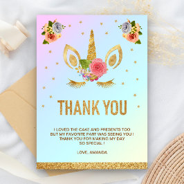 Magical Gold Glitter Unicorn Face Birthday Party Bedankkaart