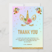 Magical Gold Glitter Unicorn Face Birthday Party Bedankkaart (Voorkant)