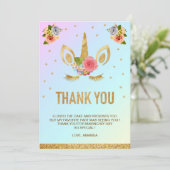 Magical Gold Glitter Unicorn Face Birthday Party Bedankkaart (Staand voorkant)