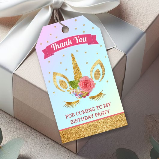 Magical Gold Glitter Unicorn Face Birthday Party Cadeaulabel