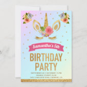 Magical Gold Glitter Unicorn Face Birthday Party Kaart (Voorkant)